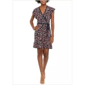 MICHAEL KORS Women's Floral Cap Sleeve Short Faux Wrap Dress SZ S